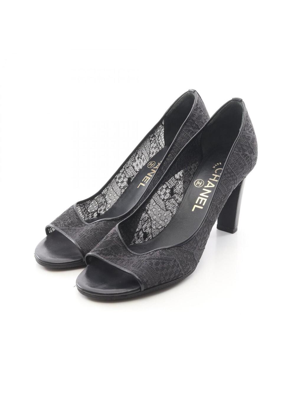 Chanel Coco Mark Open-Toe Lace Pumps #272251C59B